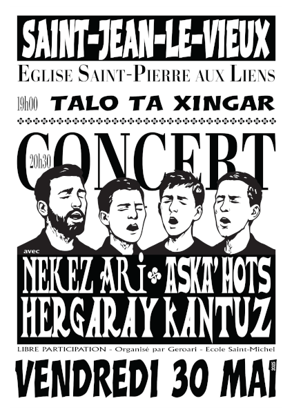 Vendredi 30 mai, 20 h 30, St-Jean-le-Vieux : concert pour la rénovation des salles de caté